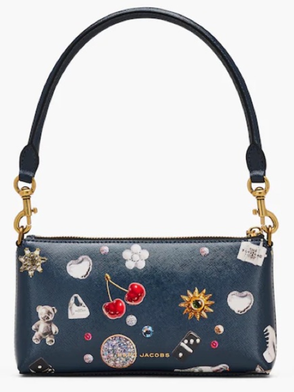 Marc Jacobs Navy Leather Mini Shoulder Bag with Multicolor Charm Accents - Picture 3 of 16